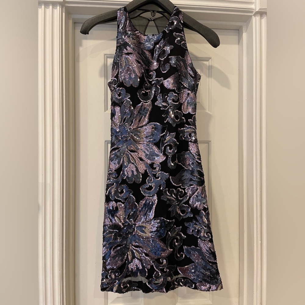 Belle Badgley Mischka Semi-formal Navy Sequin Dress Size 0